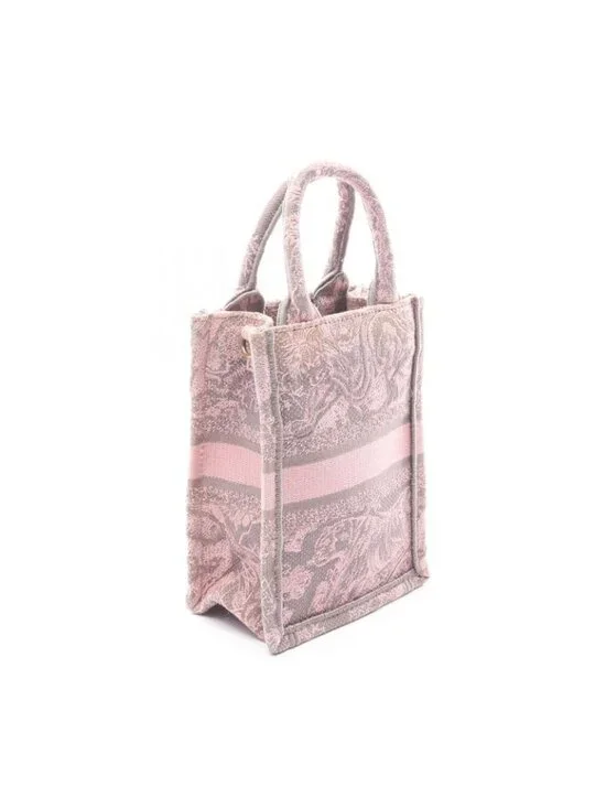 Dior Handbag Book Tote Mini Pink Gray Canvas Vertical - Picture 2 of 8